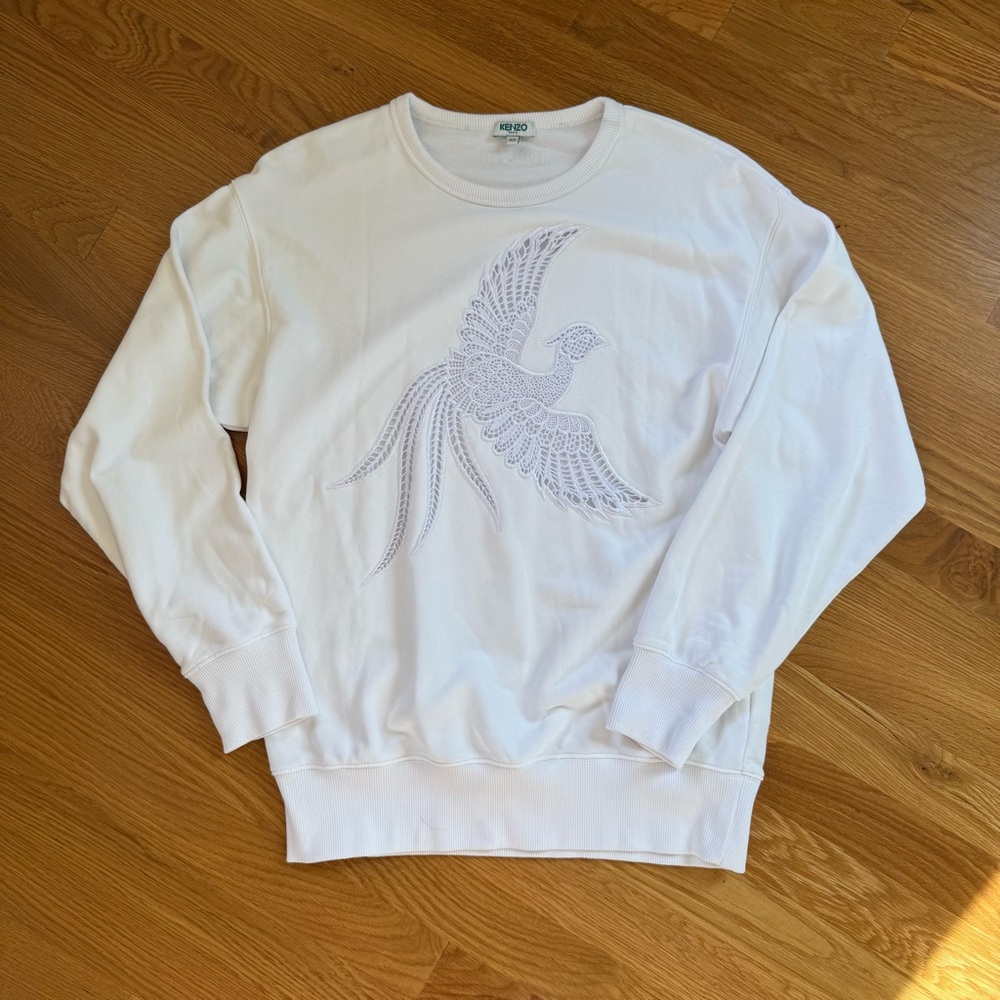 Kenzo White Embroidered Bird Sweatshirt XS Designer Crewneck Pullover